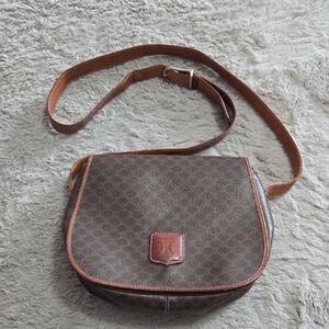 Celine Vintage brown leather macadam crossbody bag